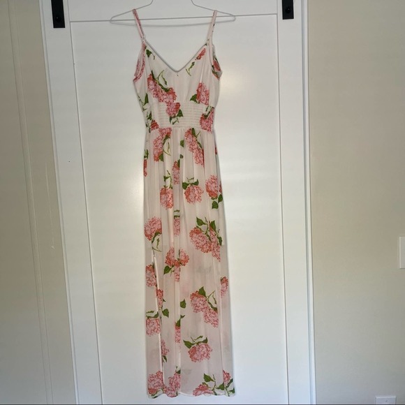 Want and Need White & Pink Spring exaggerated ruffle Floral Maxi Dress Sz M - Picture 5 of 7